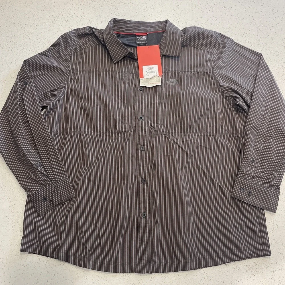NWT The North Face Long Sleeve Boulder Gorge Vaporwick Gray Stripe Men's XXL
